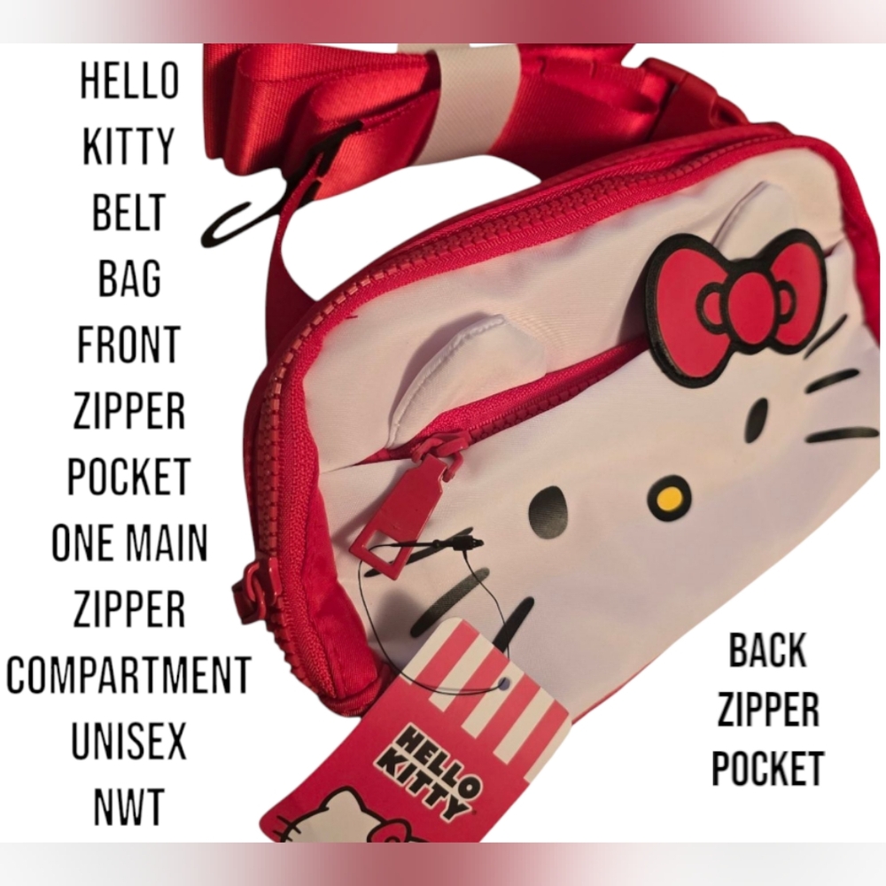 Hello Kitty Red & White Adjustable Belt Bag Waist Pack Nwt, No Defects-Unisex